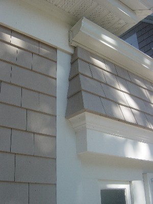 Detail of exterior trim work during construction.